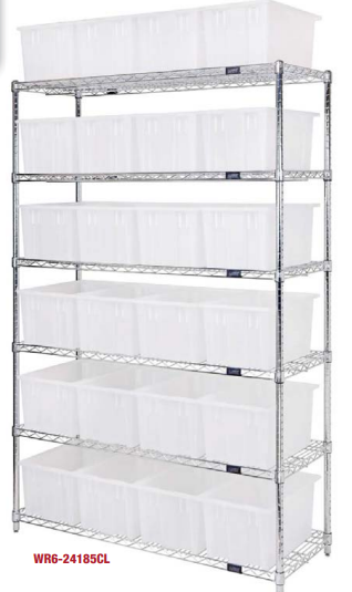Wire Shelving Units with Clear-View Stack & Nest Totes WR9-36180CL