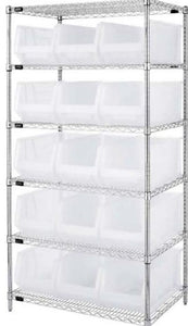 24"W x 36"L x 74"H 6 SHELF UNIT WR6-953954CL CLEAR-VIEW CHROME WIRE UNITS WITH HULK 24" CONTAINERS