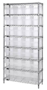 WIRE SHELVING UNITS WITH CLEAR-VIEW STORE-MORE SHELF BINS WR8-814CL