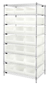 24"W x 36"L x 74"H 8 SHELF UNIT WR8-952CL CLEAR-VIEW CHROME WIRE UNITS WITH HULK 24" CONTAINERS