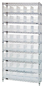 WIRE SHELVING UNITS WITH CLEAR-VIEW STORE-MORE SHELF BINS WR9-206CL