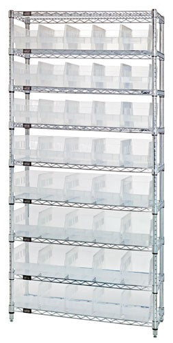 WIRE SHELVING UNITS WITH CLEAR-VIEW STORE-MORE SHELF BINS WR9-204CL