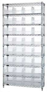 WIRE SHELVING UNITS WITH CLEAR-VIEW STORE-MORE SHELF BINS WR9-208CL
