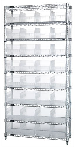 WIRE SHELVING UNITS WITH CLEAR-VIEW STORE-MORE SHELF BINS WR9-214CL
