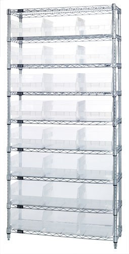 WIRE SHELVING UNITS WITH CLEAR-VIEW STORE-MORE SHELF BINS  WR9-210CL
